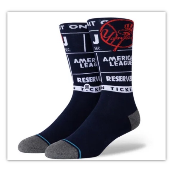 Stance MLB NY Yankees Ticket Stub Crew Socks 1 Pair Men 9-13 Baseball Navy White - Picture 2 of 10